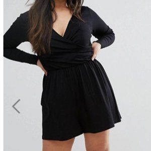 Curve wrap front romper with long sleeves